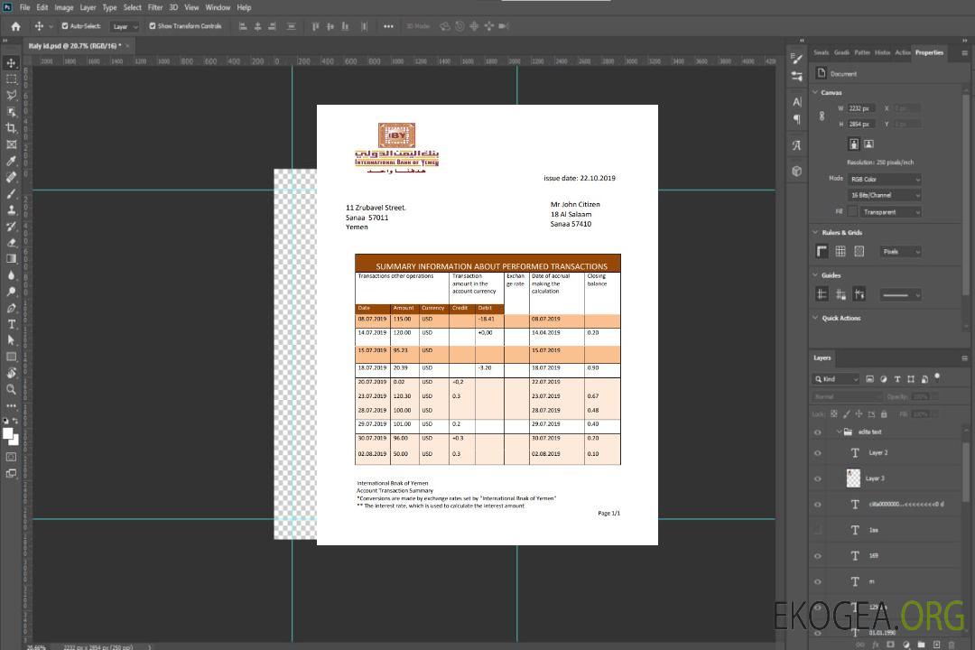 Relevé bancaire de la Banque internationale du Yémen du Yémen template Relevé bancaire de la Banque internationale du Yémen du Yémen template
